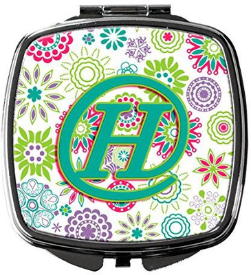 

Caroline's Treasures CJ2011-HSCM Letter H Flowers Pink Teal Green Initial Compact Mirror
