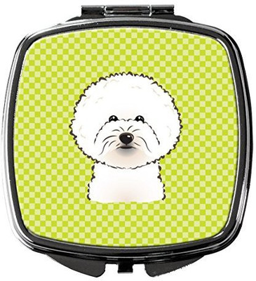 

Caroline's Treasures BB1279SCM Checkerboard Lime Green Bichon Frise Compact Mirror