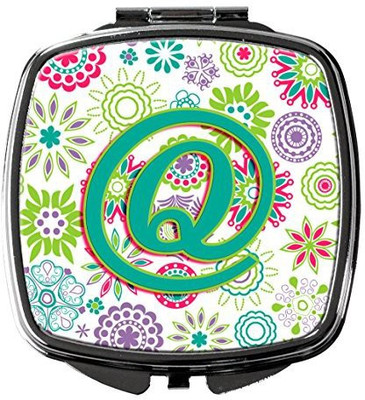 

Caroline's Treasures CJ2011-QSCM Letter Q Flowers Pink Teal Green Initial Compact Mirror