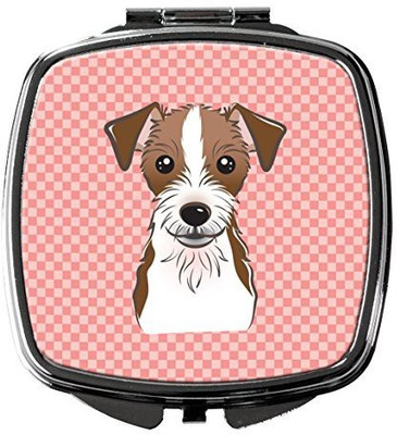 

Caroline's Treasures BB1202SCM Checkerboard Pink Jack Russell Terrier Compact Mirror