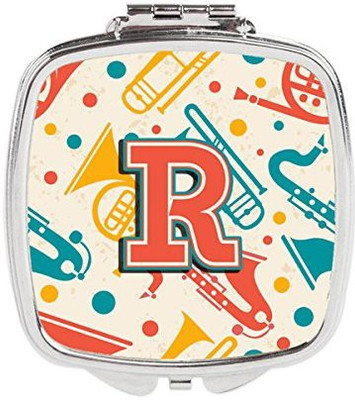 

Caroline's Treasures Letter R Retro Teal Orange Musical Instruments Initial Compact Mirror