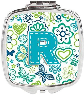 

Caroline's Treasures Letter R Flowers and Butterflies Teal Blue Compact Mirror