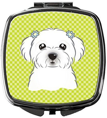 

Caroline's Treasures BB1270SCM Checkerboard Lime Green Maltese Compact Mirror