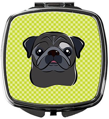 

Caroline's Treasures BB1325SCM Checkerboard Lime Green Black Pug Compact Mirror