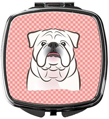 Caroline's Treasures BB1220SCM Checkerboard Pink White English Bulldog Compact Mirror