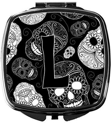 

Caroline's Treasures CJ2008-LSCM Letter L Day of the Dead Skulls Black Compact Mirror
