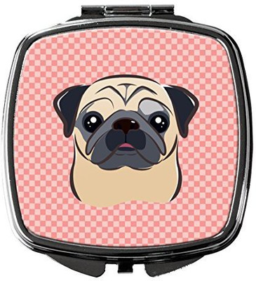 

Caroline's Treasures BB1262SCM Checkerboard Pink Fawn Pug Compact Mirror