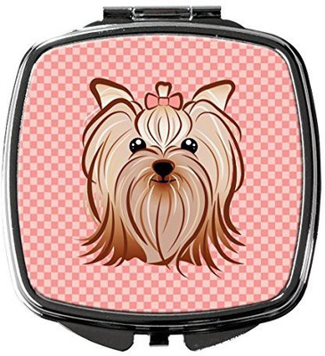 

Caroline's Treasures BB1204SCM Checkerboard Pink Yorkie Yorkishire Terrier Compact Mirror