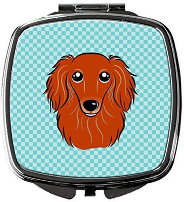 

Caroline's Treasures BB1152SCM Checkerboard Blue Longhair Red Dachshund Compact Mirror