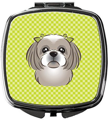 

Caroline's Treasures BB1312SCM Checkerboard Lime Green Gray Silver Shih Tzu Compact Mirror