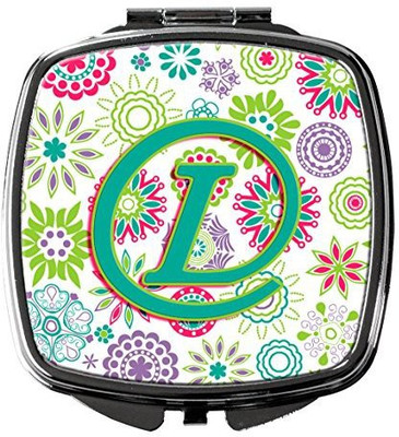 

Caroline's Treasures CJ2011-LSCM Letter L Flowers Pink Teal Green Initial Compact Mirror