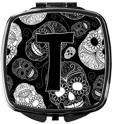 

Caroline's Treasures CJ2008-TSCM Letter T Day of the Dead Skulls Black Compact Mirror