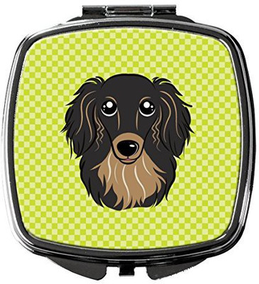 

Caroline's Treasures BB1275SCM Checkerboard Lime Green Longhair Black And Tan Dachshund Compact Mirror