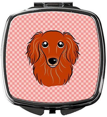 

Caroline's Treasures BB1214SCM Checkerboard Pink Longhair Red Dachshund Compact Mirror