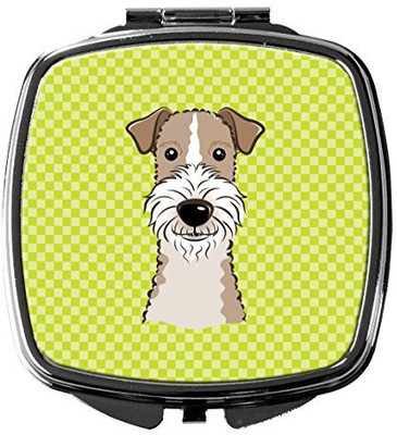 

Caroline's Treasures BB1309SCM Checkerboard Lime Green Wire Haired Fox Terrier Compact Mirror
