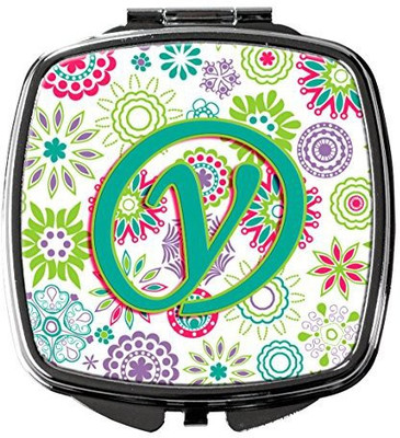 

Caroline's Treasures CJ2011-YSCM Letter Y Flowers Pink Teal Green Initial Compact Mirror