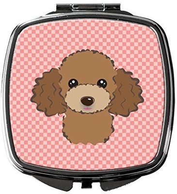 

Caroline's Treasures BB1256SCM Checkerboard Pink Chocolate Brown Poodle Compact Mirror