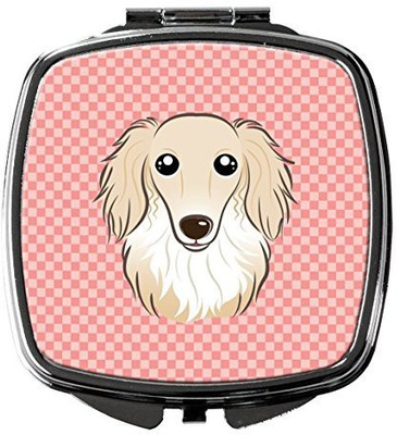 

Caroline's Treasures BB1212SCM Checkerboard Pink Longhair Creme Dachshund Compact Mirror