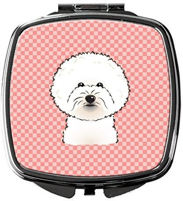 

Caroline's Treasures BB1217SCM Checkerboard Pink Bichon Frise Compact Mirror