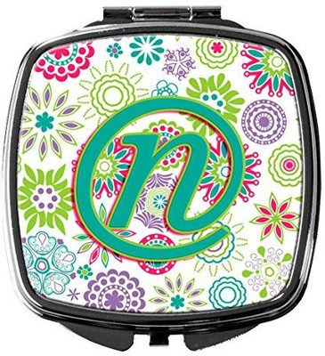 

Caroline's Treasures CJ2011-NSCM Letter N Flowers Pink Teal Green Initial Compact Mirror
