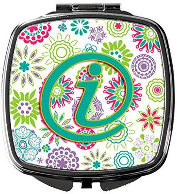 

Caroline's Treasures CJ2011-ISCM Letter I Flowers Pink Teal Green Initial Compact Mirror