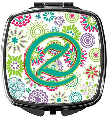 

Caroline's Treasures CJ2011-ZSCM Letter Z Flowers Pink Teal Green Initial Compact Mirror