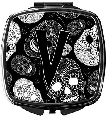 

Caroline's Treasures CJ2008-VSCM Letter V Day of the Dead Skulls Black Compact Mirror