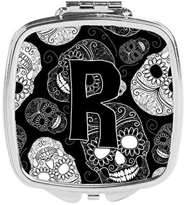

Caroline's Treasures CJ2008-RSCM Letter R Day of the Dead Skulls Black Compact Mirror