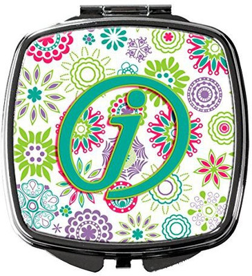 

Caroline's Treasures CJ2011-JSCM Letter J Flowers Pink Teal Green Initial Compact Mirror