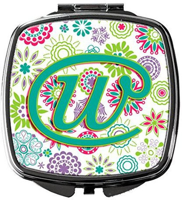 

Caroline's Treasures CJ2011-WSCM Letter W Flowers Pink Teal Green Initial Compact Mirror