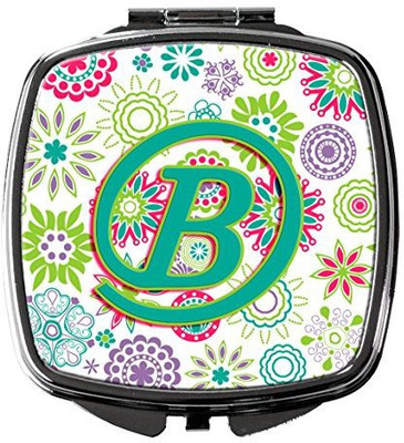 

Caroline's Treasures CJ2011-BSCM Letter B Flowers Pink Teal Green Initial Compact Mirror