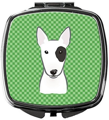 Caroline's Treasures BB1132SCM Green Checkered Bull Terrier Compact Mirror