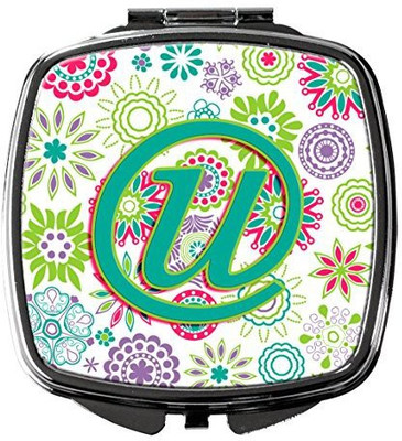 

Caroline's Treasures CJ2011-USCM Letter U Flowers Pink Teal Green Initial Compact Mirror