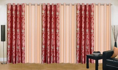 Stella Creations 214 cm (7 ft) Polyester Room Darkening Door Curtain (Pack Of 6)(Printed, Maroon, Beige)