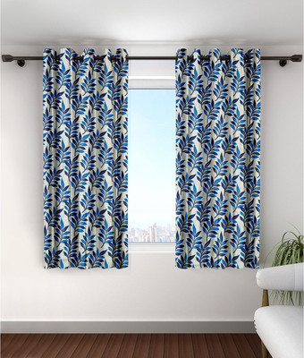 Cortina 150 cm (5 ft) Polyester Window Curtain (Pack Of 2)(Floral, Blue)