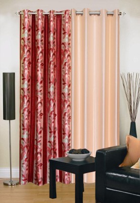 Stella Creations 214 cm (7 ft) Polyester Room Darkening Door Curtain (Pack Of 2)(Printed, Maroon, Beige)