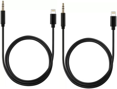 

FKU Set Of 2 Lightning 8 Pin to Audio 3.5mm Male for iPhone To Car Earphone AUX Cable(Black)