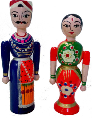 

Crafts India Handcrafted Wooden Indian Couple(Multicolor)