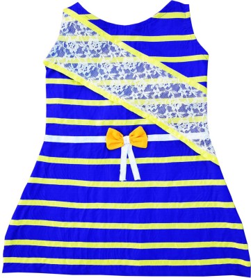 Anush Collections Girls Midi/Knee Length Casual Dress(Blue, Sleeveless)