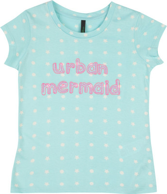 

United Colors of Benetton Girls Printed Cotton T Shirt(Light Blue, Pack of 1, 902