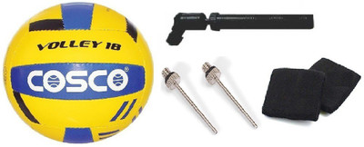 

Cosco Combo of Three , One 'Volley 18' Volleyball (Size: 4), One Pump, Two Needles and One Pair of wrist band (Color On Availability) Volleyball Kit