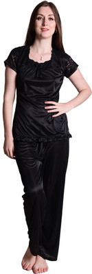SENSLIFE Women Solid Black Top & Pyjama Set SENSLIFE Women Solid Black Top & Pyjama Set