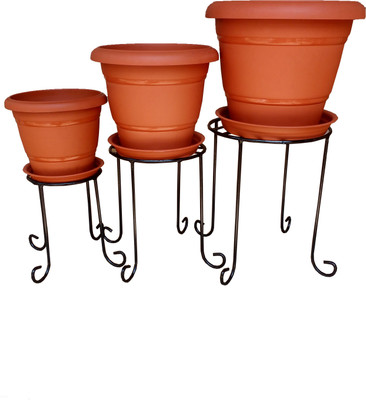 

Minerva Naturals METAL STAND WITH POT & TRAY (SET OF 3 ) - Minerva Naturals Plant Container Set(Pack of 3, Metal, Plastic)