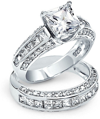 

Bling Jewelry Sterling Silver Cubic Zirconia Rhodium Plated Ring Set