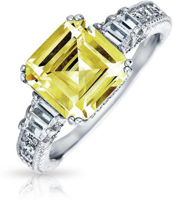 

Bling Jewelry Sterling Silver Cubic Zirconia Rhodium Plated Ring, Yellow