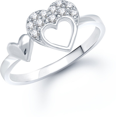 VK Jewels Double Heart Shaped for Women and Girls Alloy Cubic Zirconia Rhodium Plated Ring