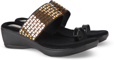 27 OFF on Catwalk Women Black Gold Wedges on Flipkart