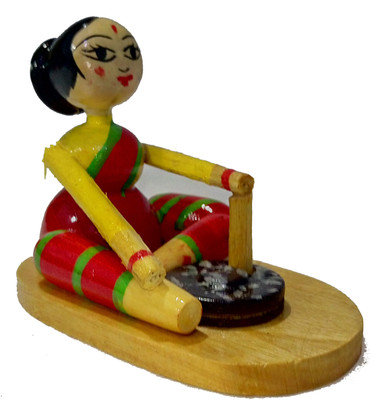 

Crafts India Handcrafted Wooden Grain Grinding Lady Decorative Showpiece - 8 cm(Wooden, Multicolor)