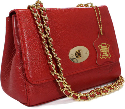 

REINE Women Evening/Party Red Genuine Leather Sling Bag