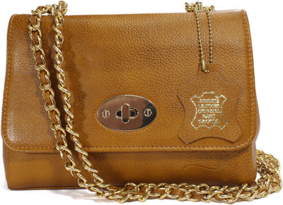 REINE Women Evening/Party Gold Genuine Leather Sling Bag